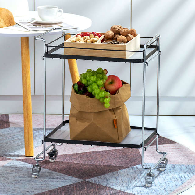 Multi-functional Metal Two-Layers Removable Trolley Storage Rack