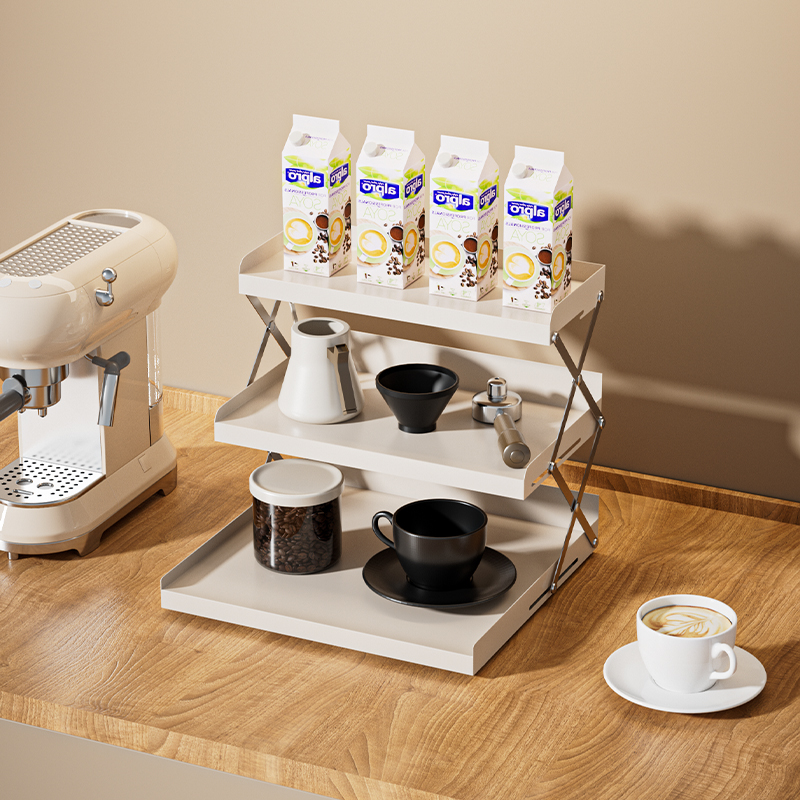 4 Tier Foldable Coffee Rack Without Assembly Collapsible Metal Organizer Folding Storage Rack